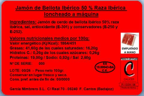 Loncheado Jamón de Bellota Ibérico 50% Raza Ibérica 100G